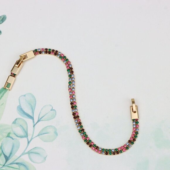 "Rainbow Zircon Tennis Bracelet in Rose Gold Finish, XPBL0808 - Picture 4 of 12